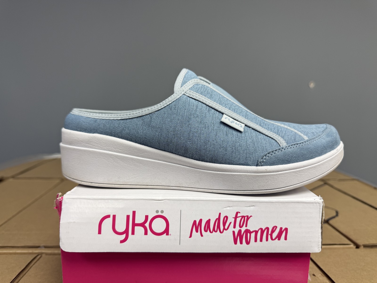 Ryka Lounge Washable Athletic Mules Womens 7W Blue NIB