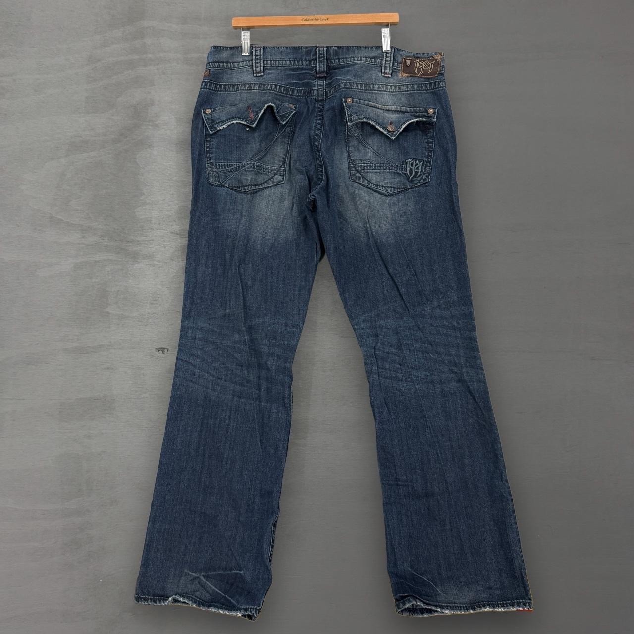 1921 Nineteen Twenty One Tom Bootcut Jeans Blue Distressed Flap Pocket 38/34