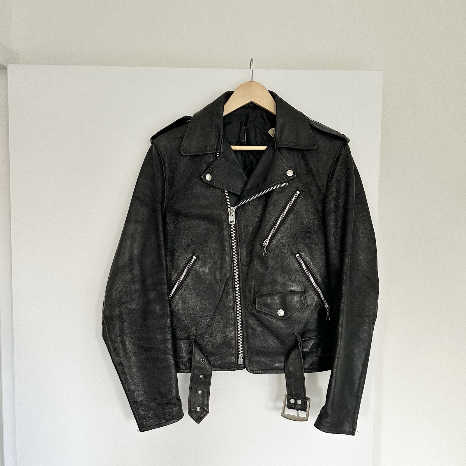 Vintage Schott Perfecto Black Leather Motorcycle Jacket Coat Double Rider 36 USA