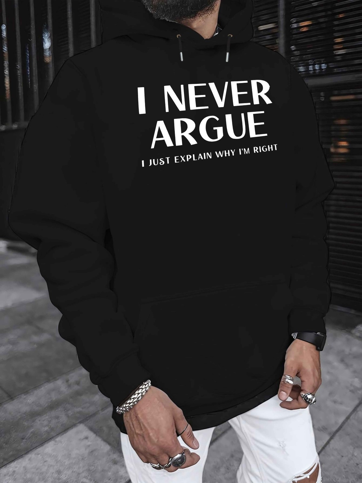 I NEVER ARGUE 2024 New Men\'s Printed Autumn and Winter Fleece Sweatshirts, Ver