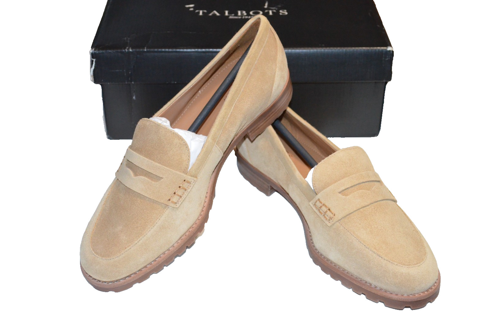 TALBOTS Women\'s Light Acorn Tan Beige Cassidy Suede Penny Loafers U.S. 8.5M NIB