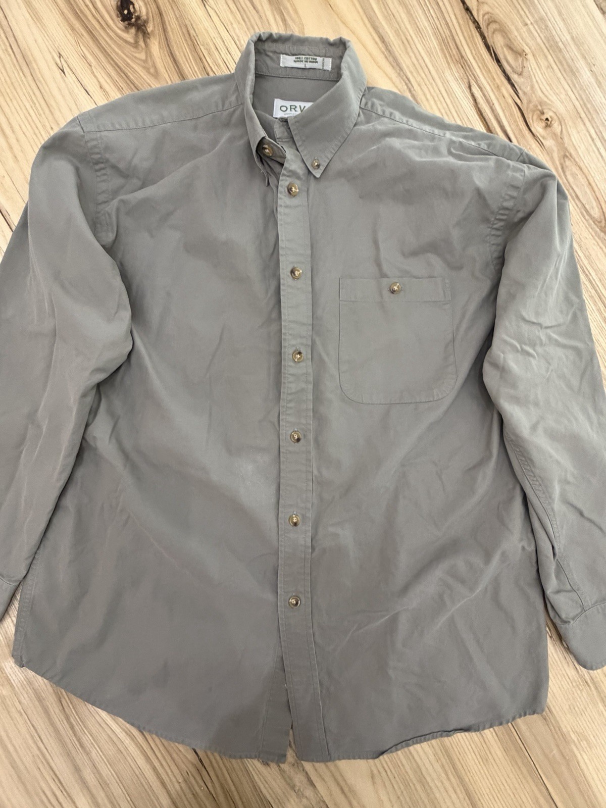 ORVIS Men’s L Green Button Down 100% Cotton Outdoor Sporting Fishing Workwear