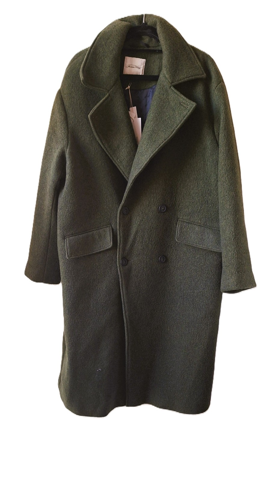 NWT AMERICAN VINTAGE Men\'s Overcoat Double Breasted Dark Green Wool Blend sz M/L