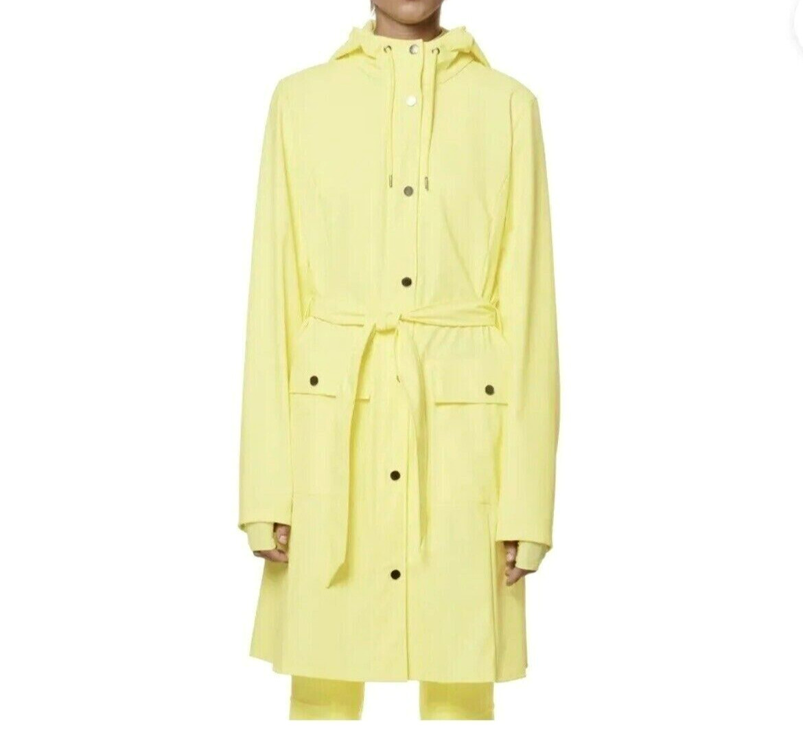 RAINS CURVE Rain Coat Womens Small Straw Yellow Snap Closure Belted NWT $140.