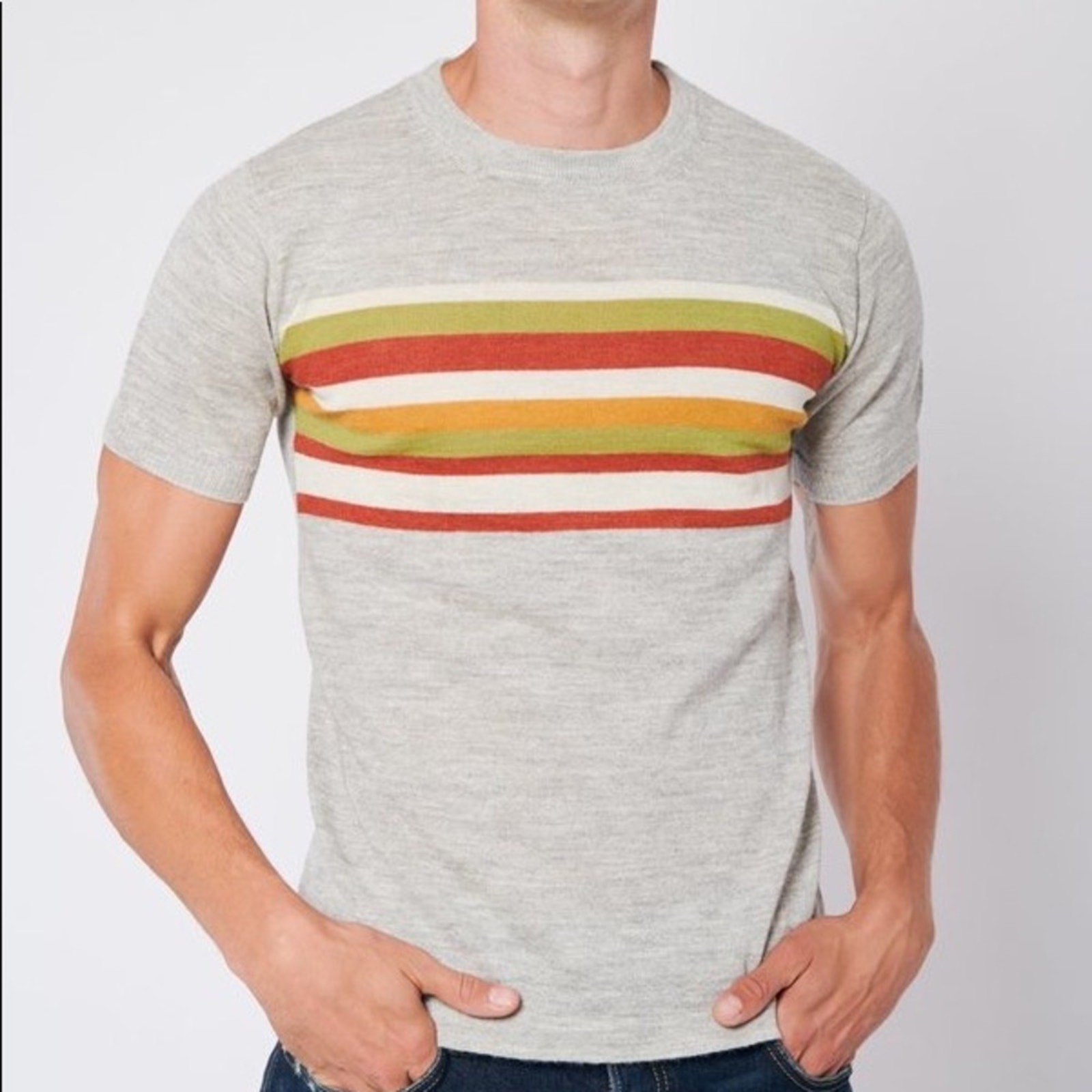 Propaganda Agency Contrast Stripes Short Sleeve Sweater Tee Size Small