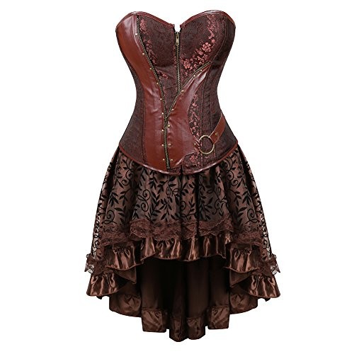 frawirshau Women\'s Steampunk Corset Dresses Halloween Costumes Brown XL