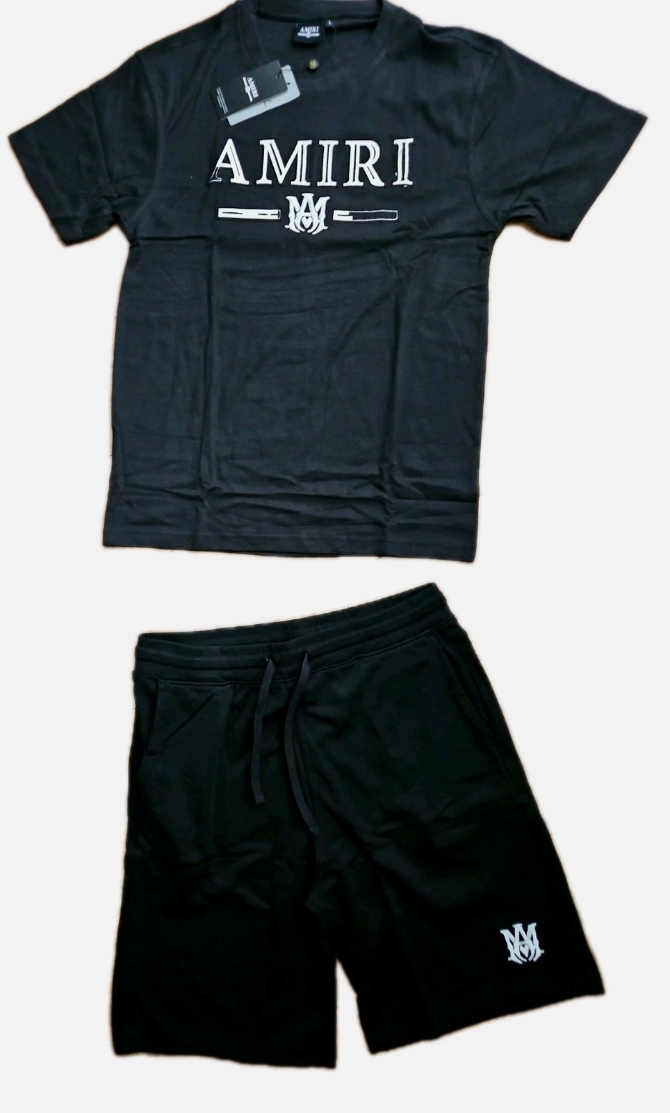 AMIRI Men\'s 2 Piece Set T-Shirt & Shorts 100% Cotton Size M, Short Sleeve Black 