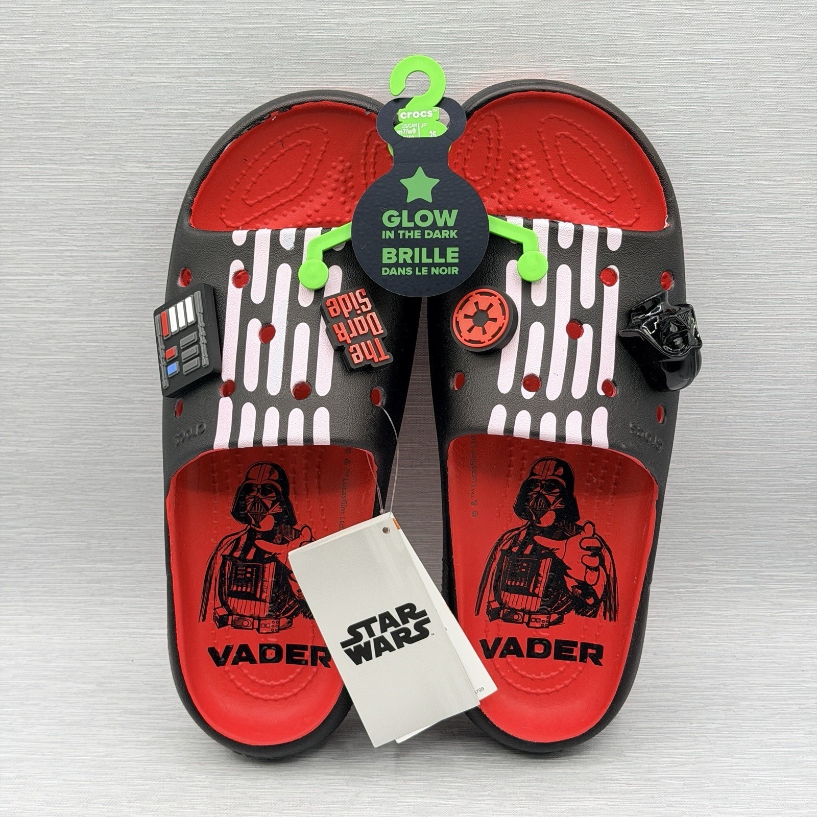 Crocs Star Wars Men\'s 8 Classic Slide V2 Darth Vader Glow in Dark Women\'s 10