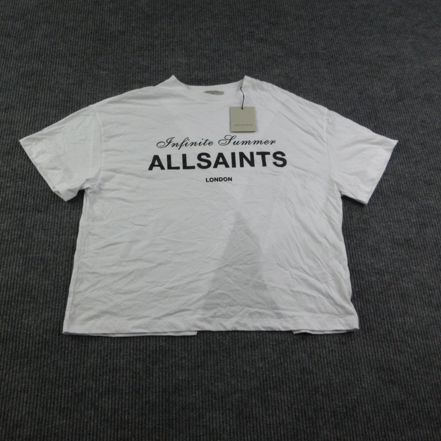 AllSaints Shirt Womens L White Crew Neck Avri Tee Split Back Graphic Tee NWT