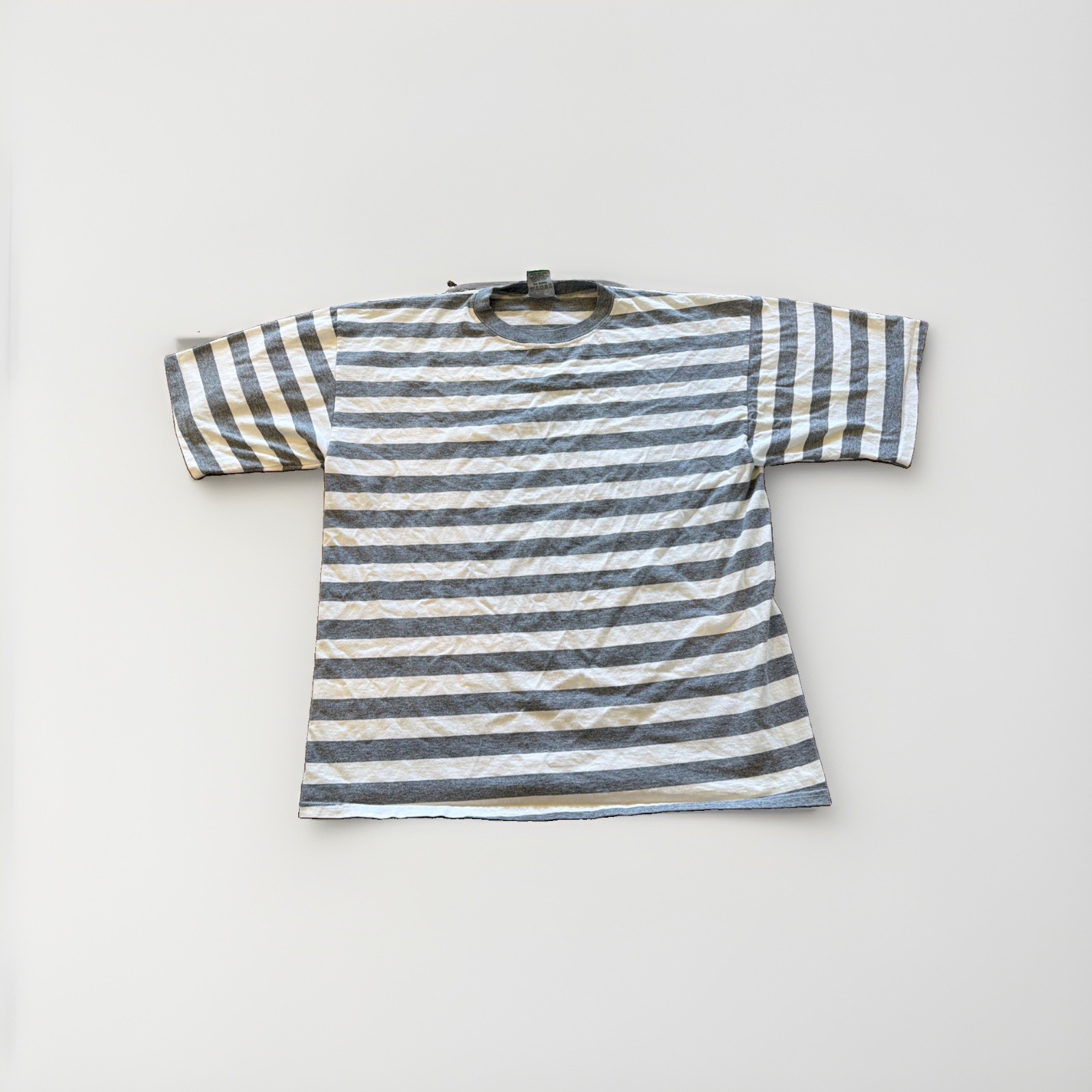 Vintage Striped Shirt Mens L Bugle Boy Gray Cotton 90s Blank Elevated Basics