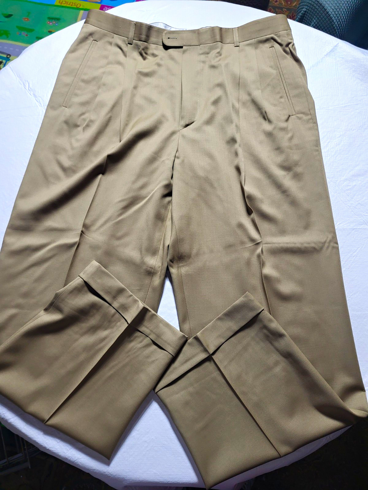 Zanella Men’s 100% Virgin Wool Dress Pants Pleated Cuffed Straight Leg Beige 38