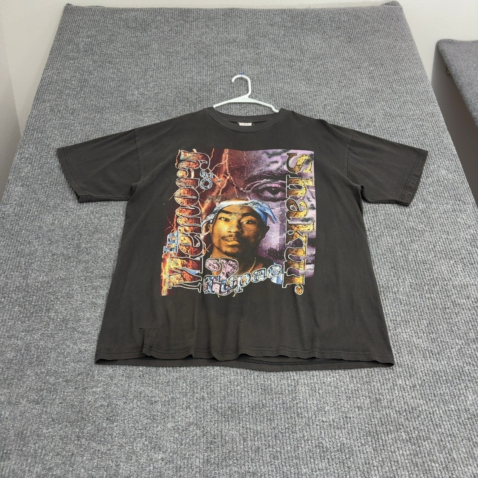Vintage 2Pac Fire T-Shirt Mens XXL Black Cotton Graphic Rap Tee Streetwear 90s