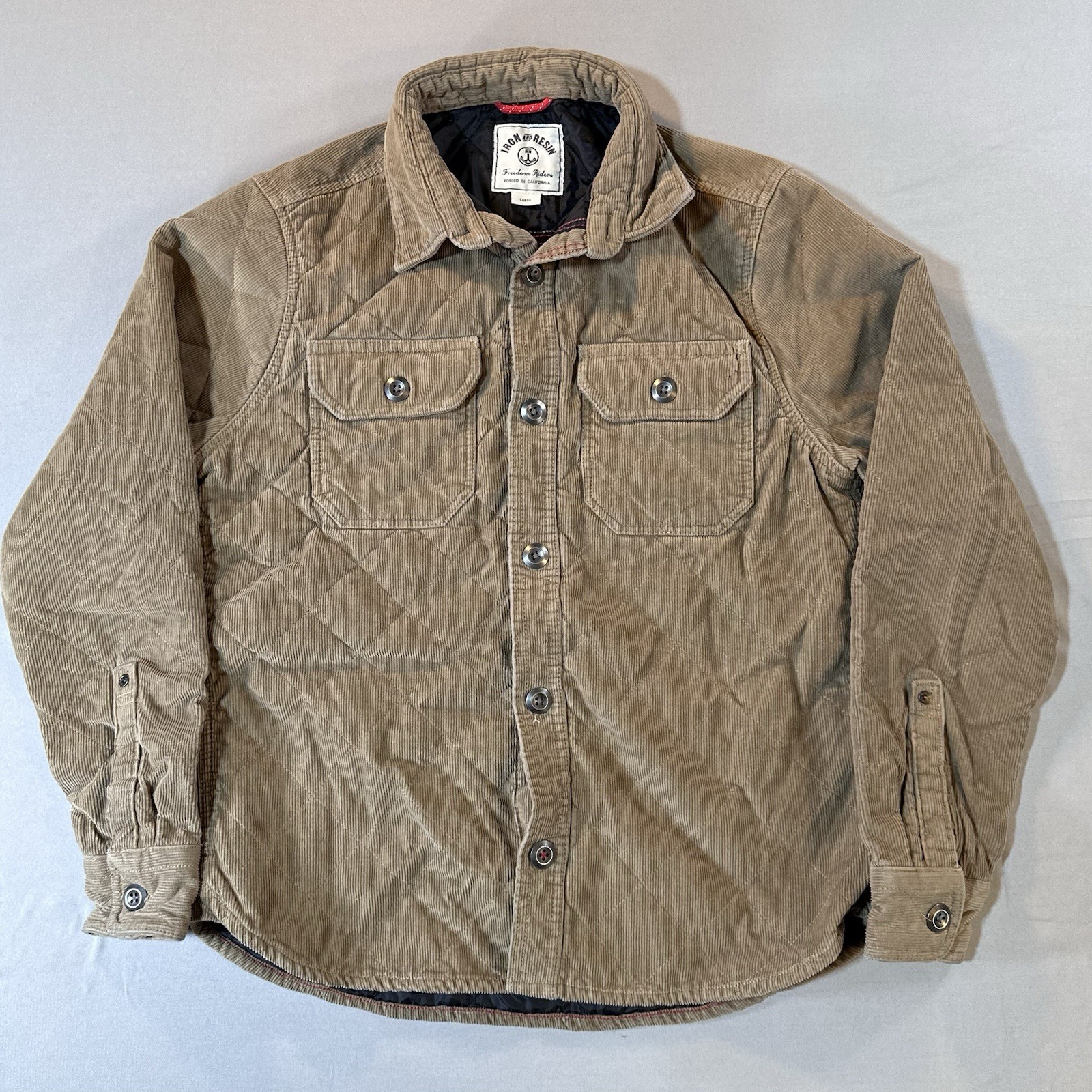 Iron & Resin Men\'s Corduroy Quilted Jacket Tan Brown Size Large, Button Front