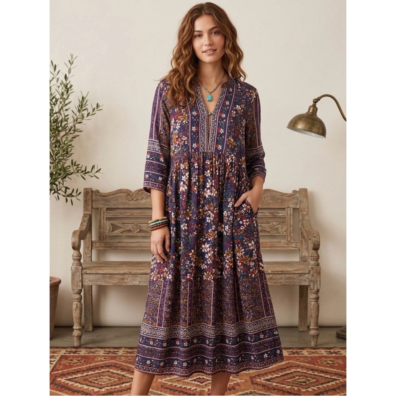 Jodifl Boho Floral Print Oversized Maxi Dress