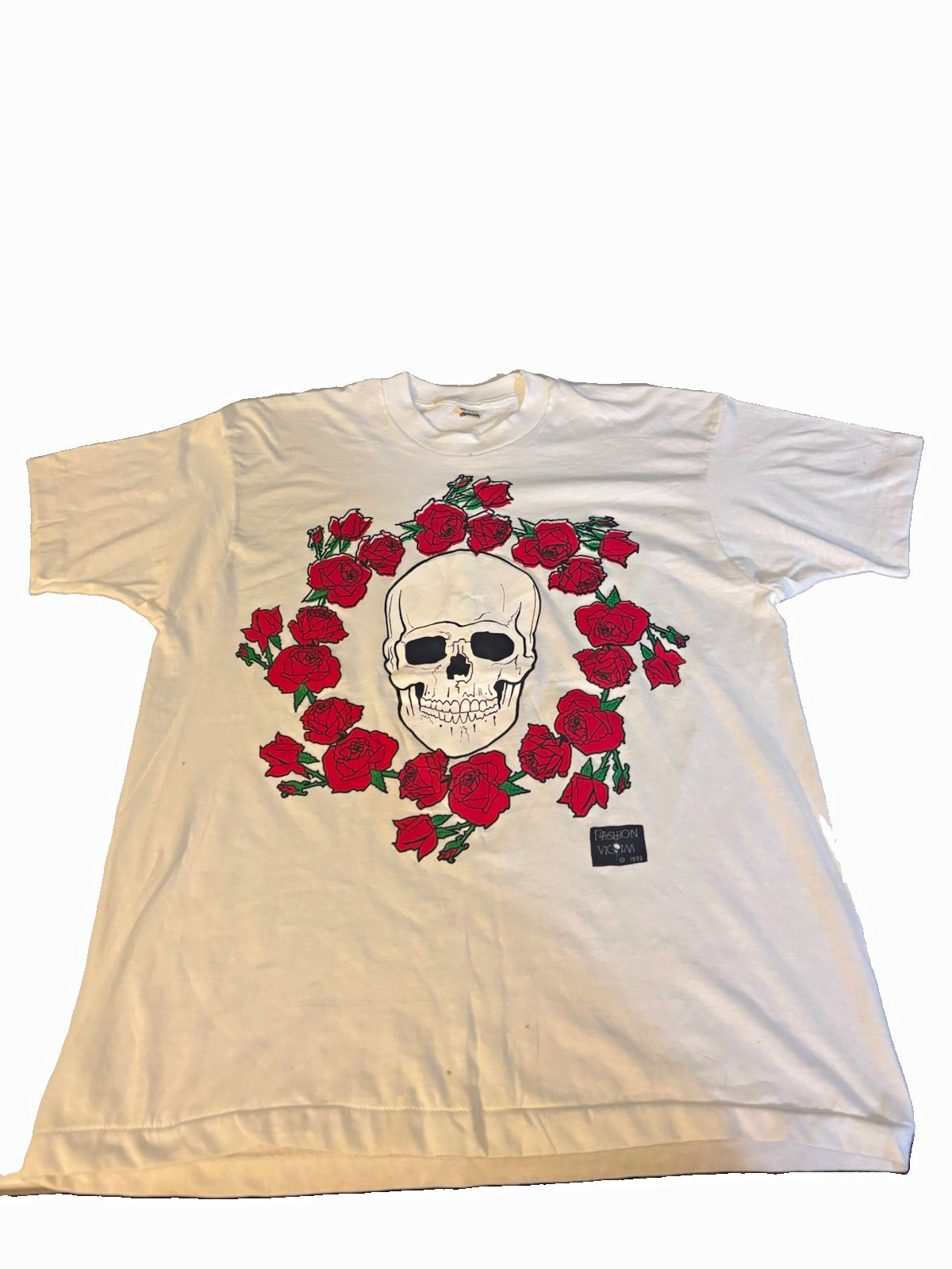 1990 Rare Vintage Fashion Victim Skull Roses T-Shirt Single Stitch Screenstars