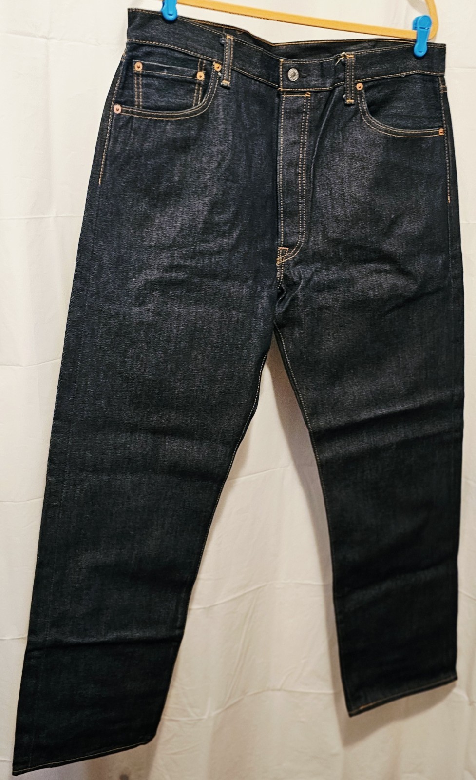 Levis 501 Mens Shrink To Fit Button Fly Jeans In Rigid-Dark Wash 38x32 NWOT