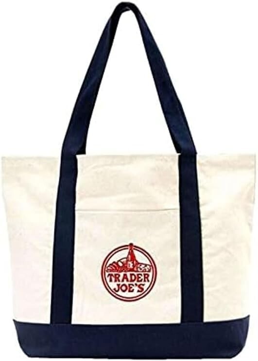 Trader Joe’s Cotton Canvas Bag Tote Reusable Shoppi Basic Style  Navy Large 9Gal