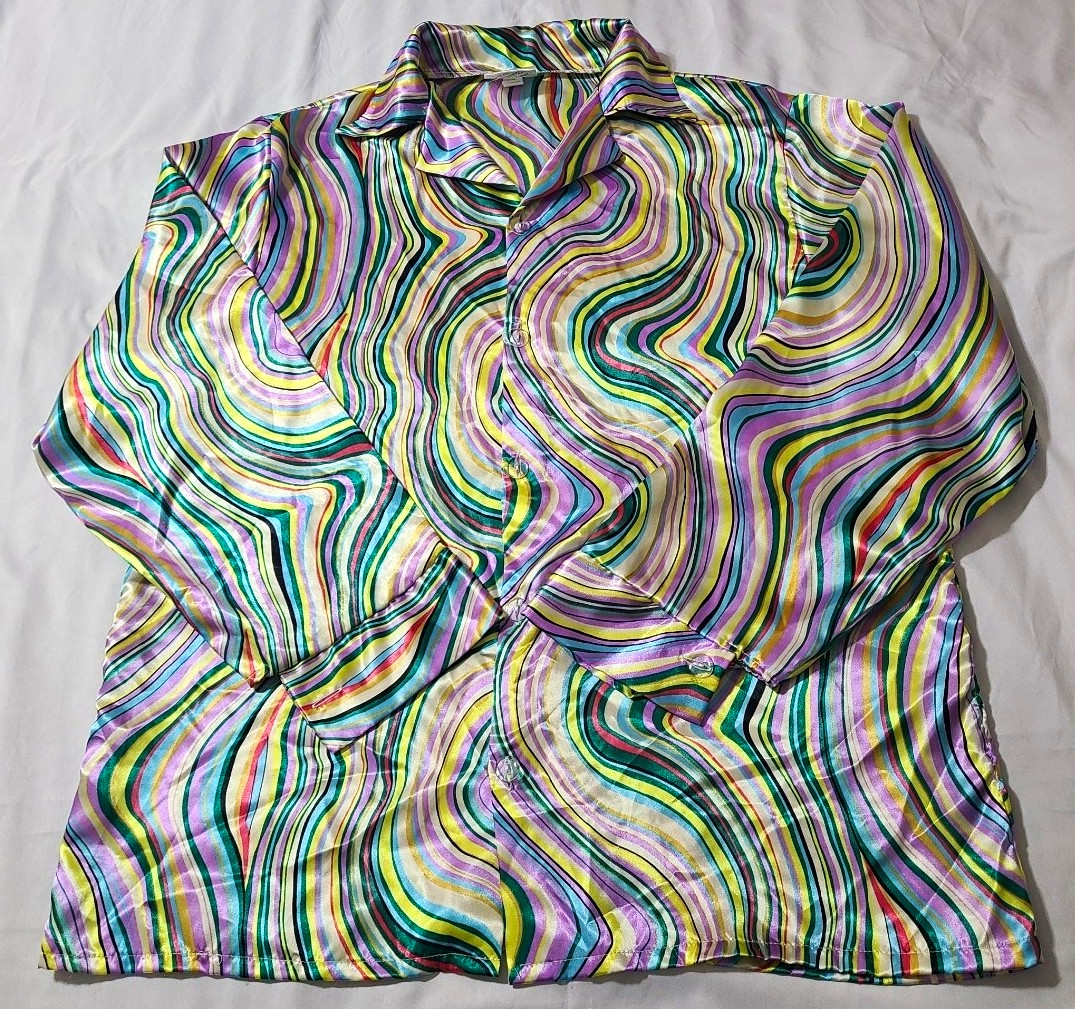 Halloween Mens XXL 70s Disco Shirt Psychedelic Groovy Halloween Costume Retro