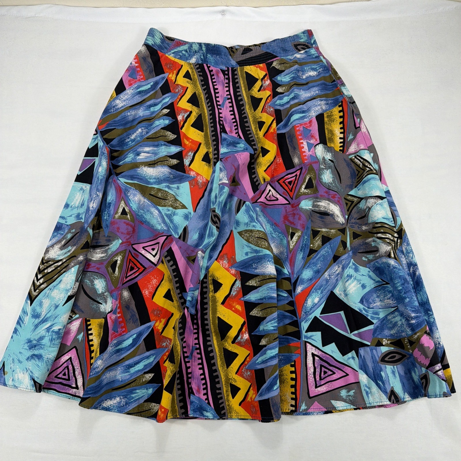 Tumbleweeds Vintage Abstract Geometric Cotton Midi Skirt Small High Waist Multi