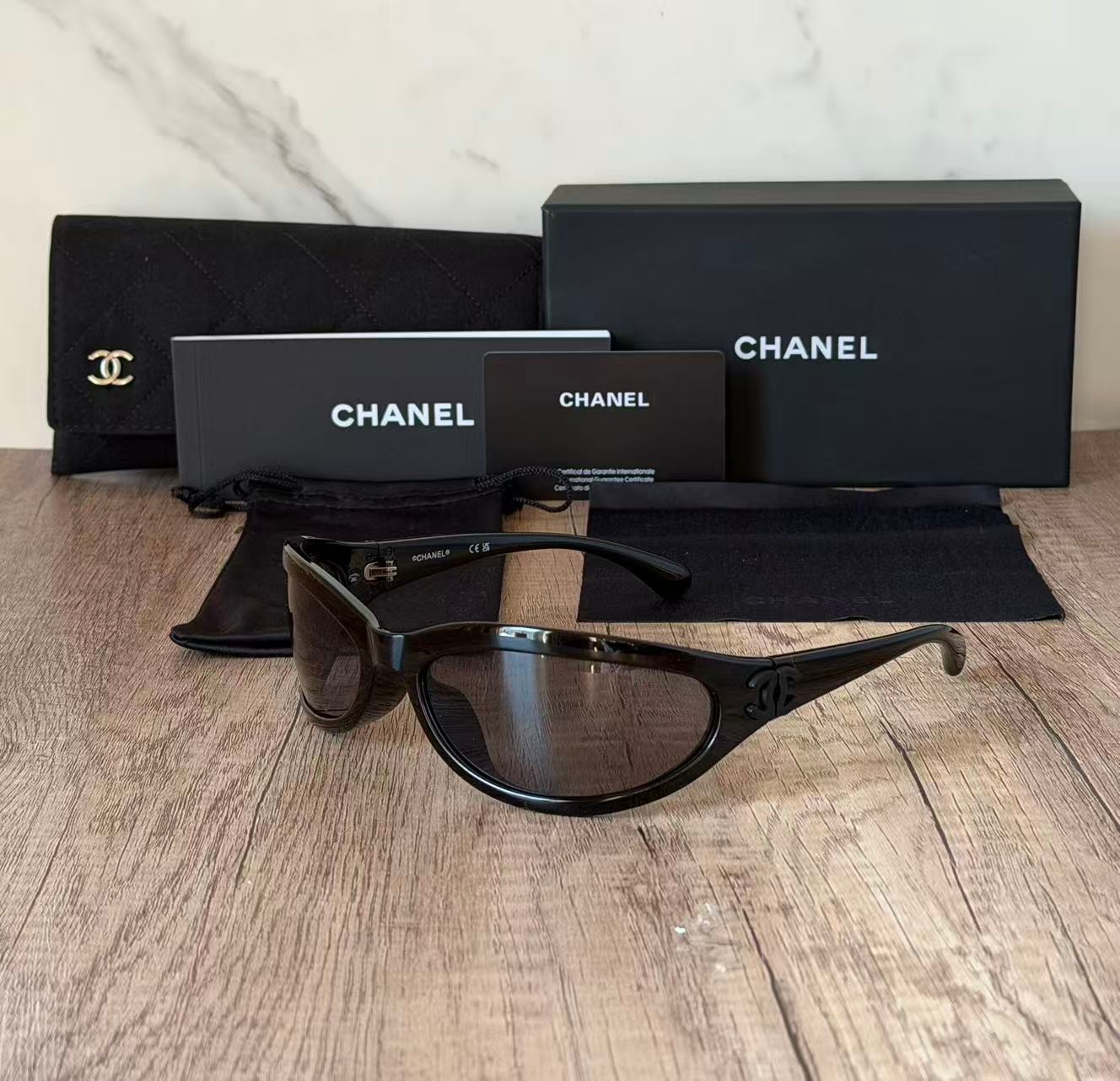 CHANEL SUNGLASSES CH9188 71763 100% AUTHENTIC BLACK FRAME NYLON WOMEN\'S SHIELD