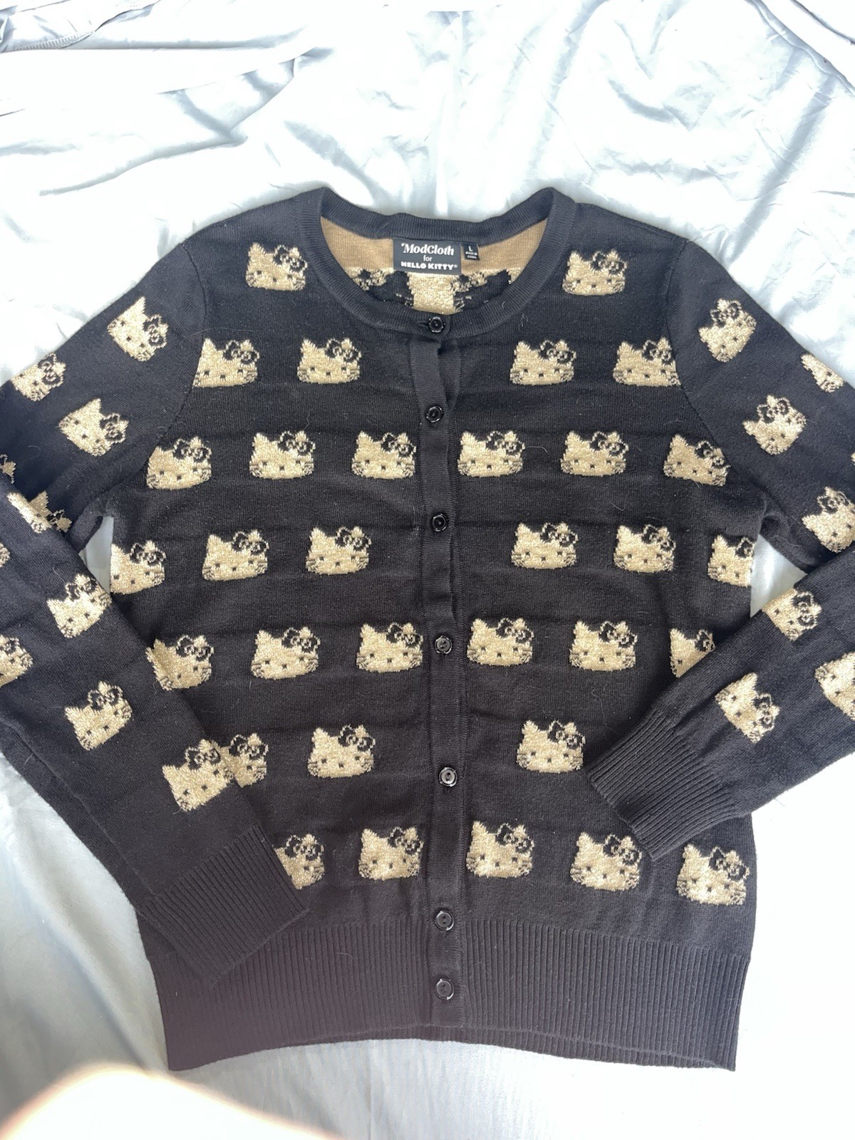 ModCloth x Hello Kitty Kawaii Icon Cardi Sweater Black Gold Metallic L (#027)