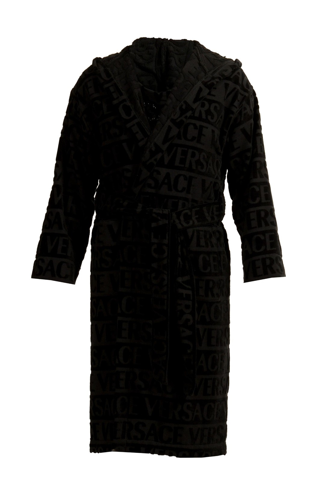 Versace Unisex Black Crystal 100% Cotton Hooded Belted Bathrobe Size 2XL