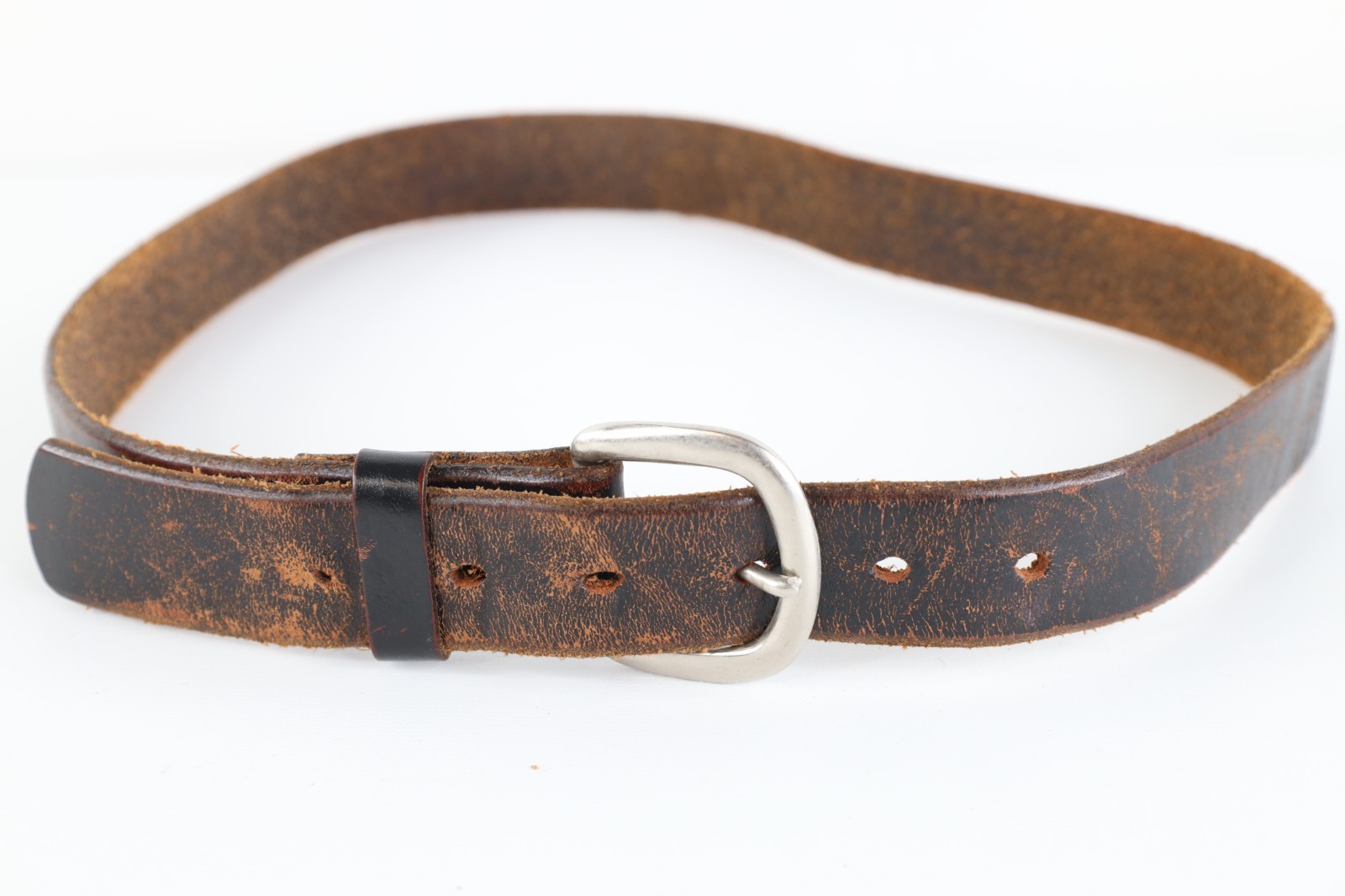 Vintage 50s 60s Distressed USA Stamped Silver Buckle Leather Belt Mens 30-34