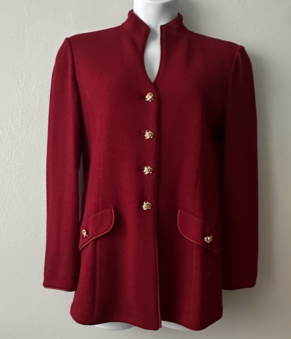 BEAUTIFUL St John Evening by Marie Gray Jacket Knit Burgundy Blazer Size 10
