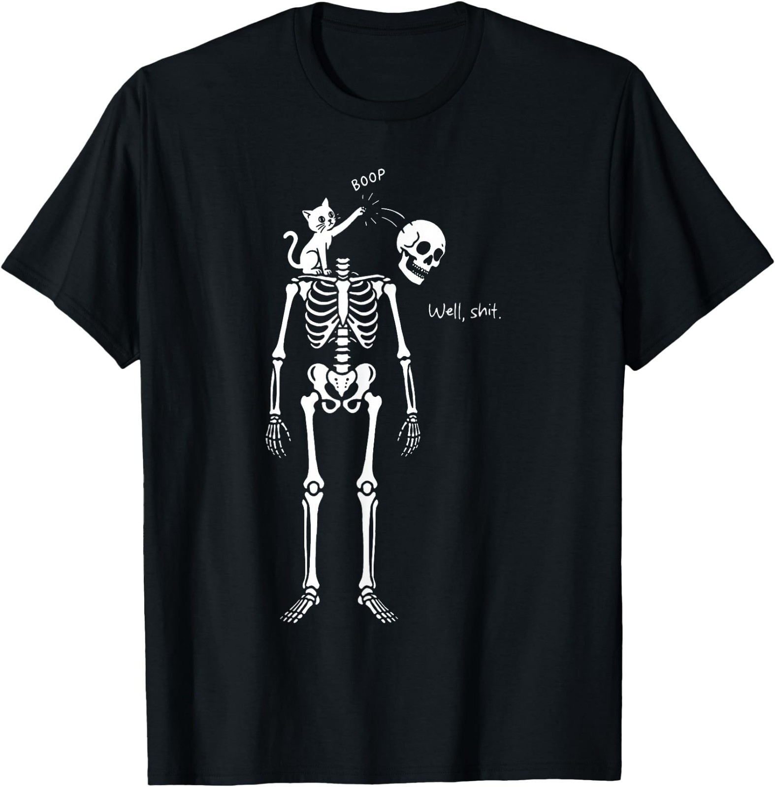 Boop Well Sht Funny Skeleton Cat Knocking Head T-Shirt