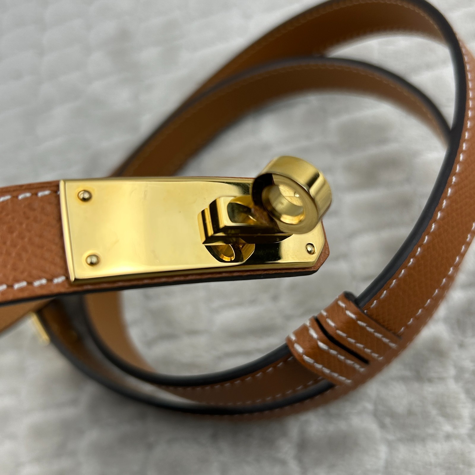 HERMES Kelly Women\'s Leather Belt Brown Adjustable with Gold buckle