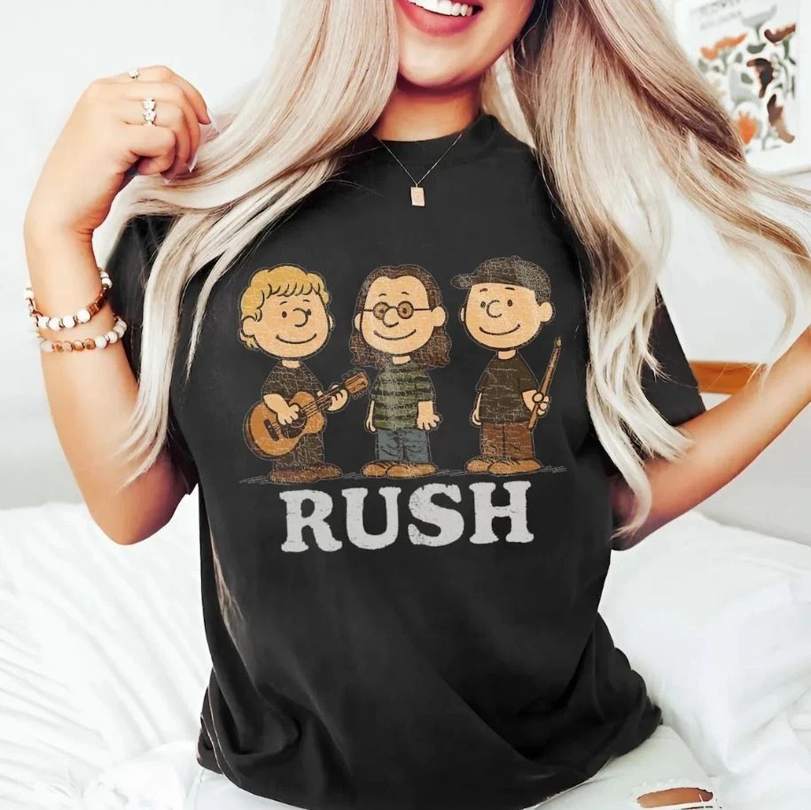 Rush x Peanuts Vintage Cartoon Mashup Classic Rock Music Graphic T-Shirt