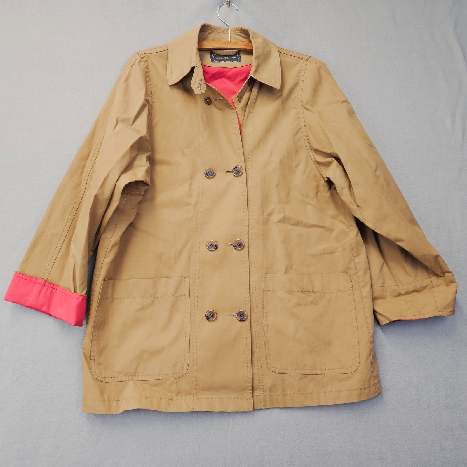 Justo Gimeno S.L. Womans L Brown Coat Cuff Sleeved Double Button Algondon READ