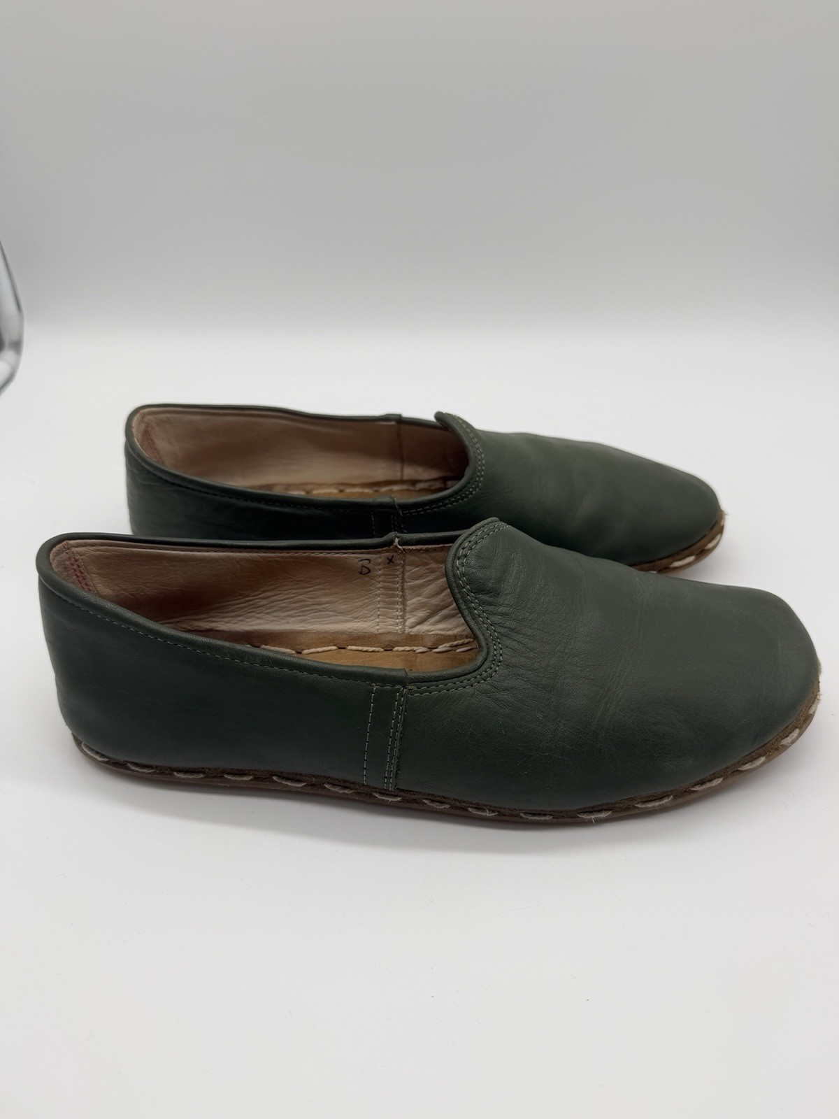 Sabah Men’s Size 40 Olive Green Handmade Turkish Leather Slip On Loafer Shoes