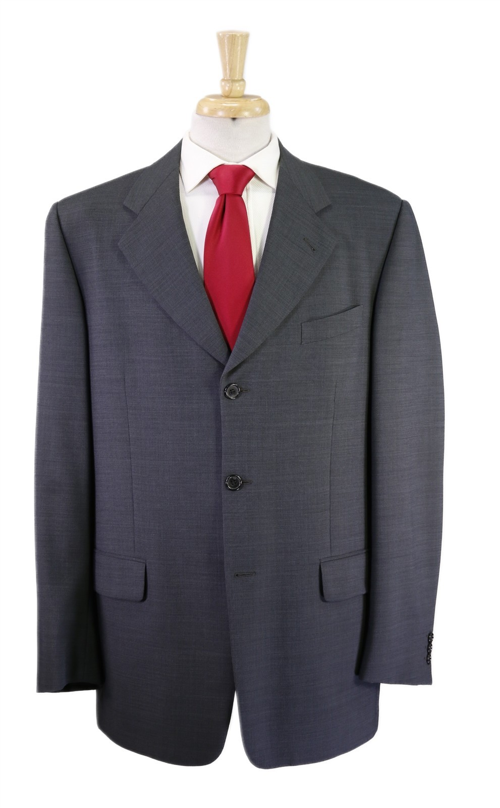 Corneliani Vintage Solid Gray Woven 3-Btn Wool Suit 44R