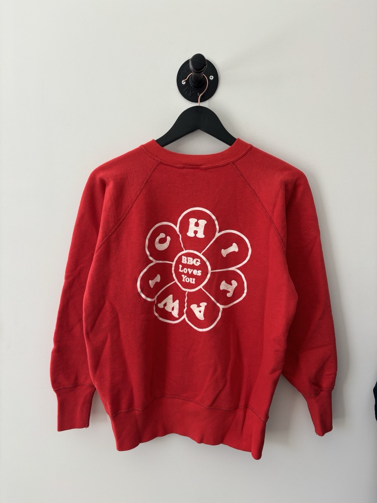 True Vintage Hanes Sport Sweatshirt Mens Medium Red 60s USA Flower Wichita