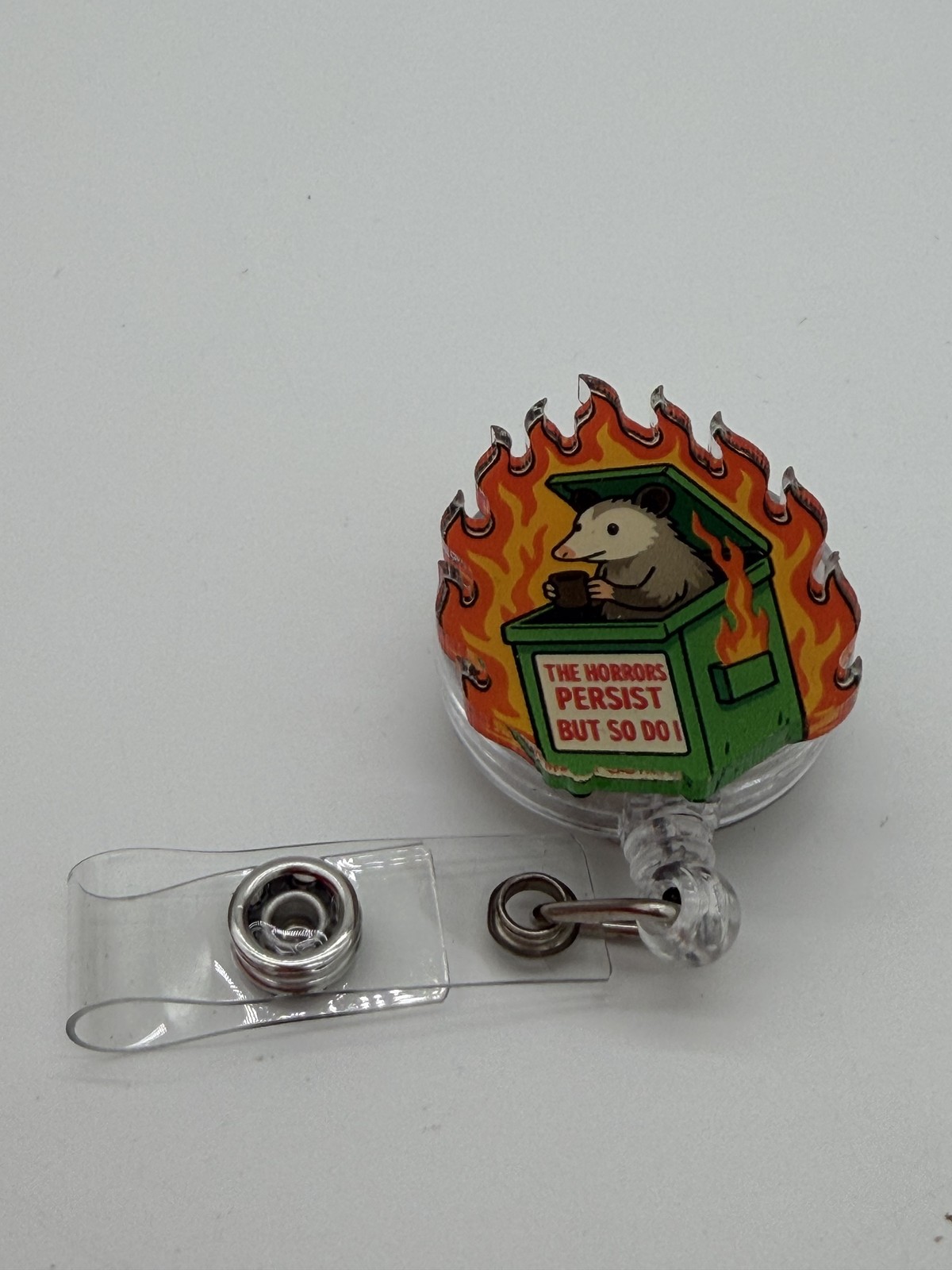 Opossum Dumpster Fire Retractable Badge Reel The Horrors Persist But So Do I