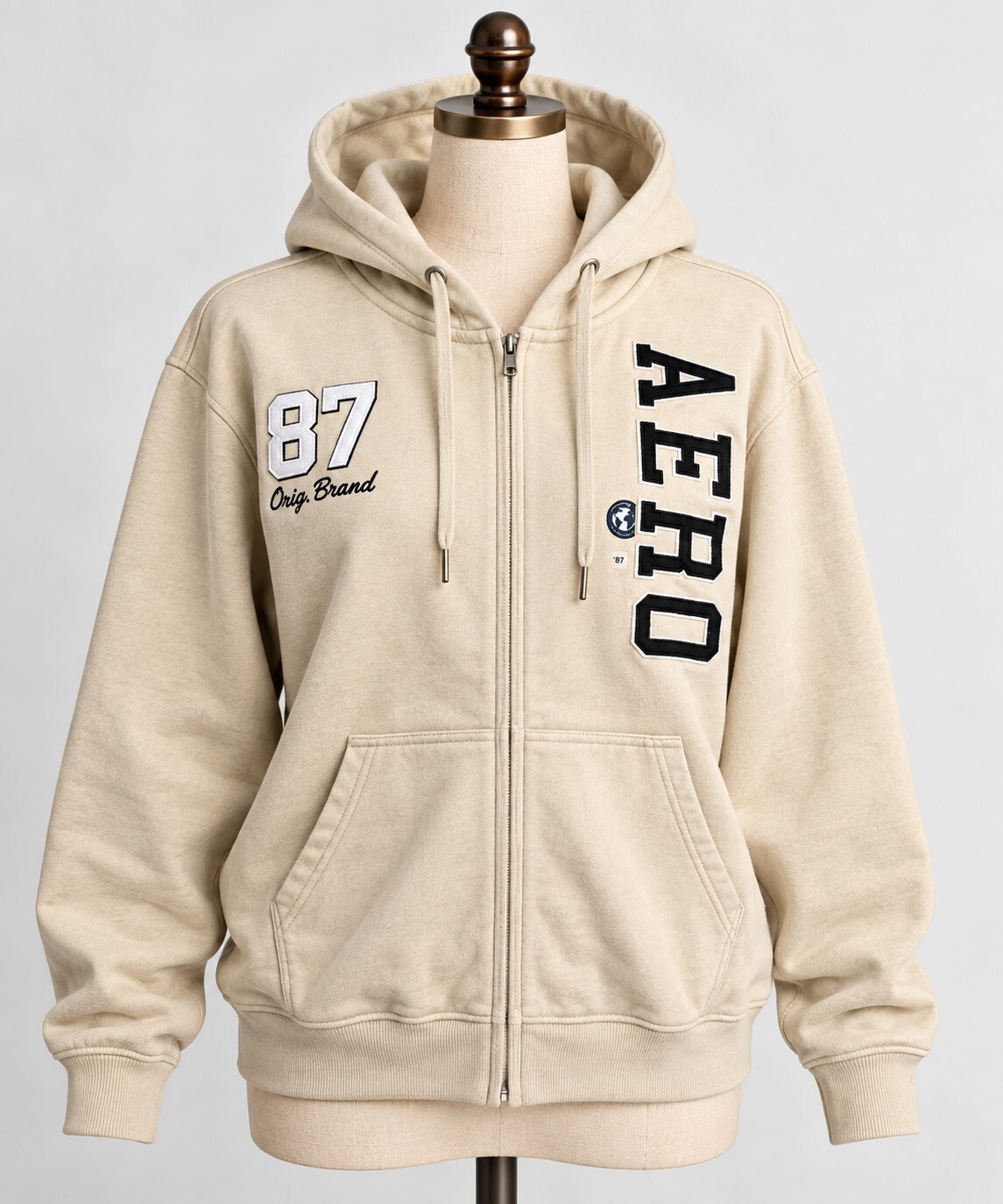 Aeropostale Aero 87 Full Zip Hoodie Cream Men’s XXL NWT