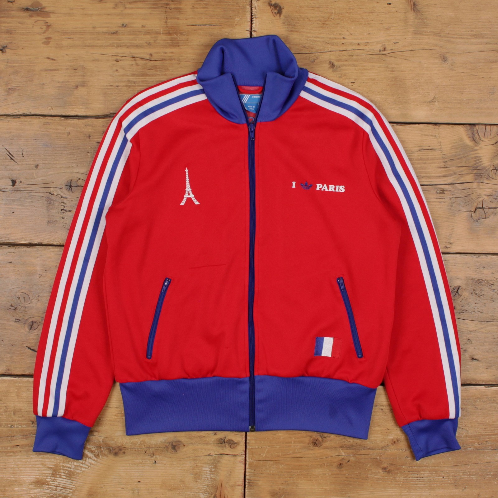Adidas Paris Track Jacket L Mens 00s Red Full Zip Eiffel Tower Trefoil Athletic
