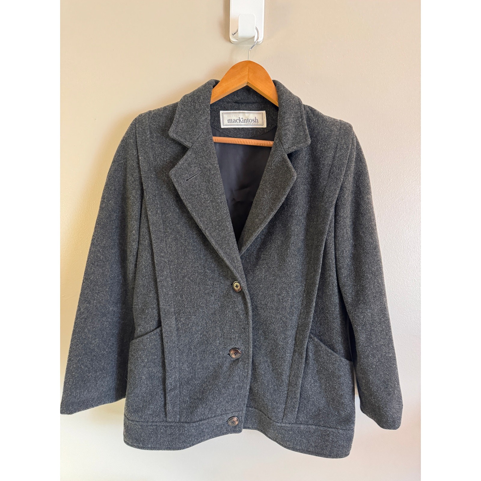 Vintage Mackintosh 100% Pure Wool Gray Blazer Jacket Made in USA