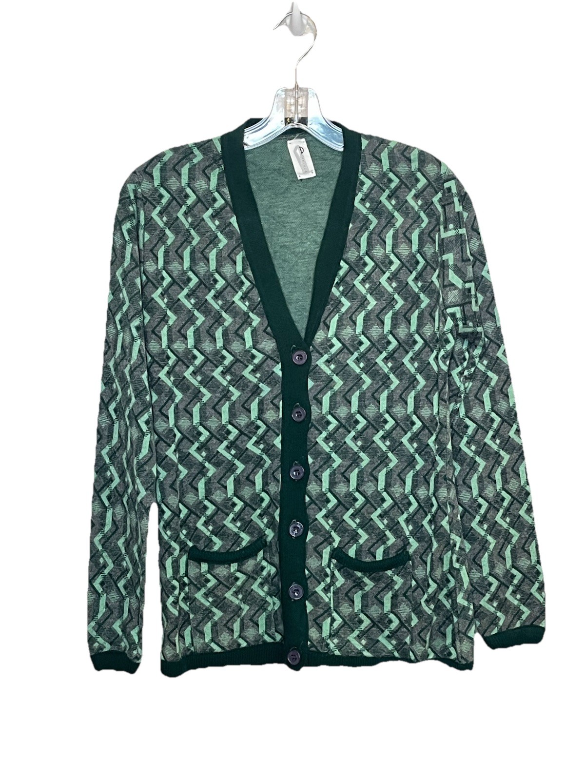Vtg Pantana Cardigan Sweater Green Geometric Mod Knit 60s 70s XS / S Retro
