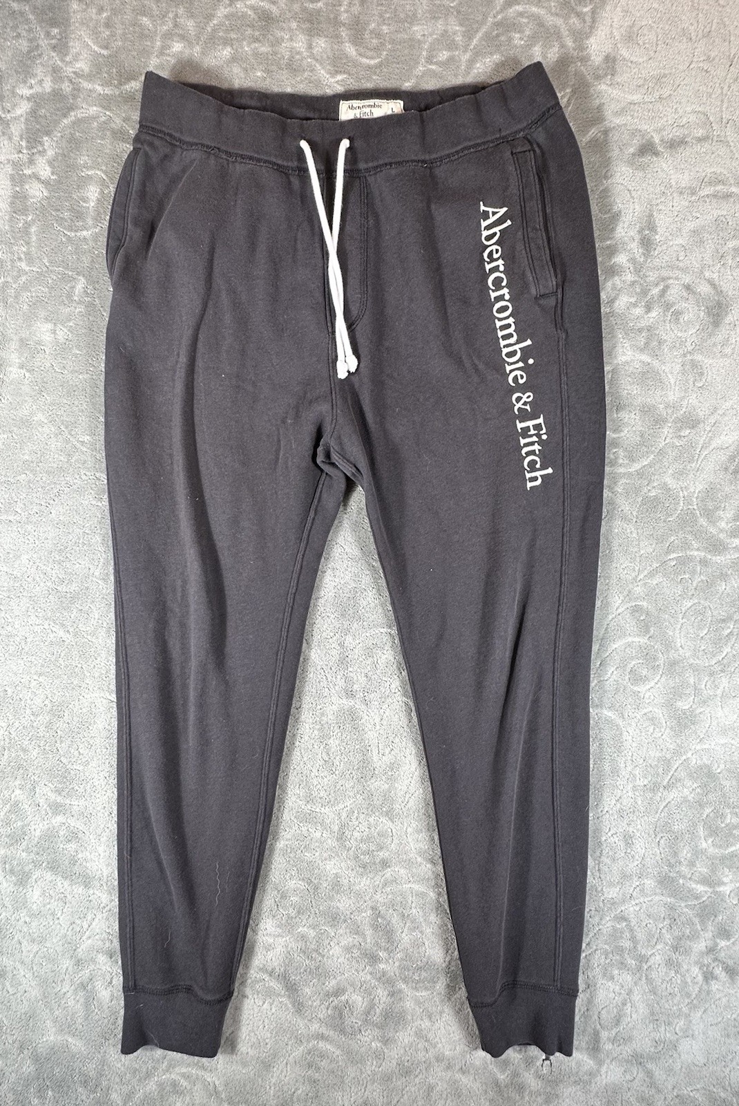 VTG Abercrombie & Fitch Womens Y2K Sweatpants Large Spell Out Unisex 90s Black