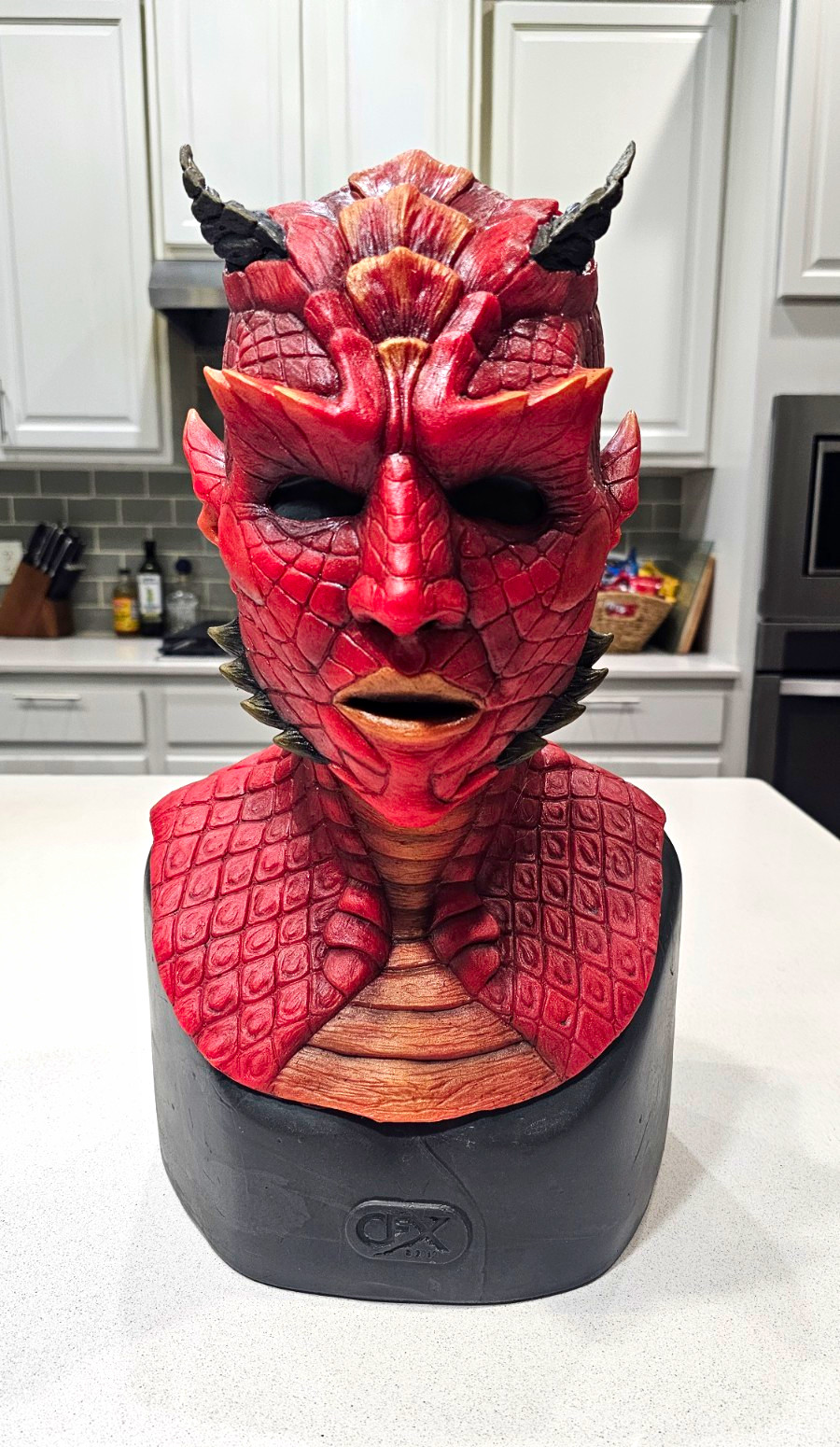 CFX Pandora the Demon Silicone Full Mask Red/Black w/ Horns