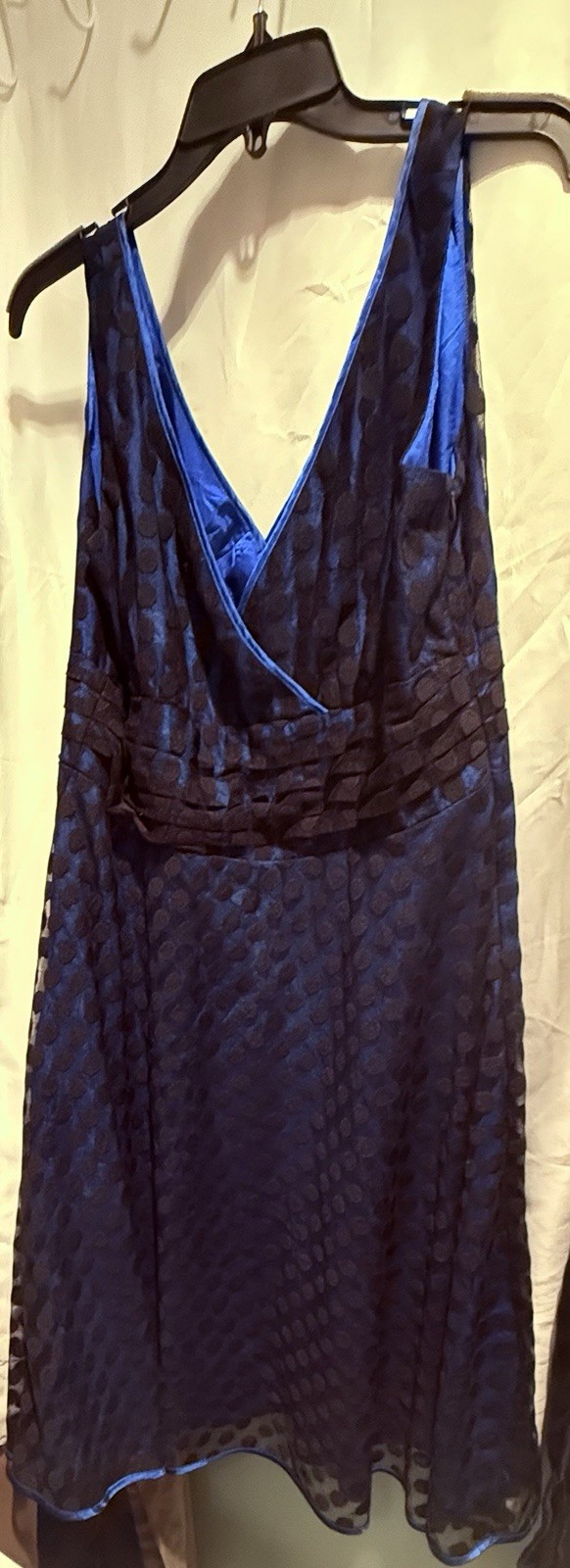 Signature by Robbie Bee Women’s Blue/Black Polka Dot V-Neck A-Line Dress 16