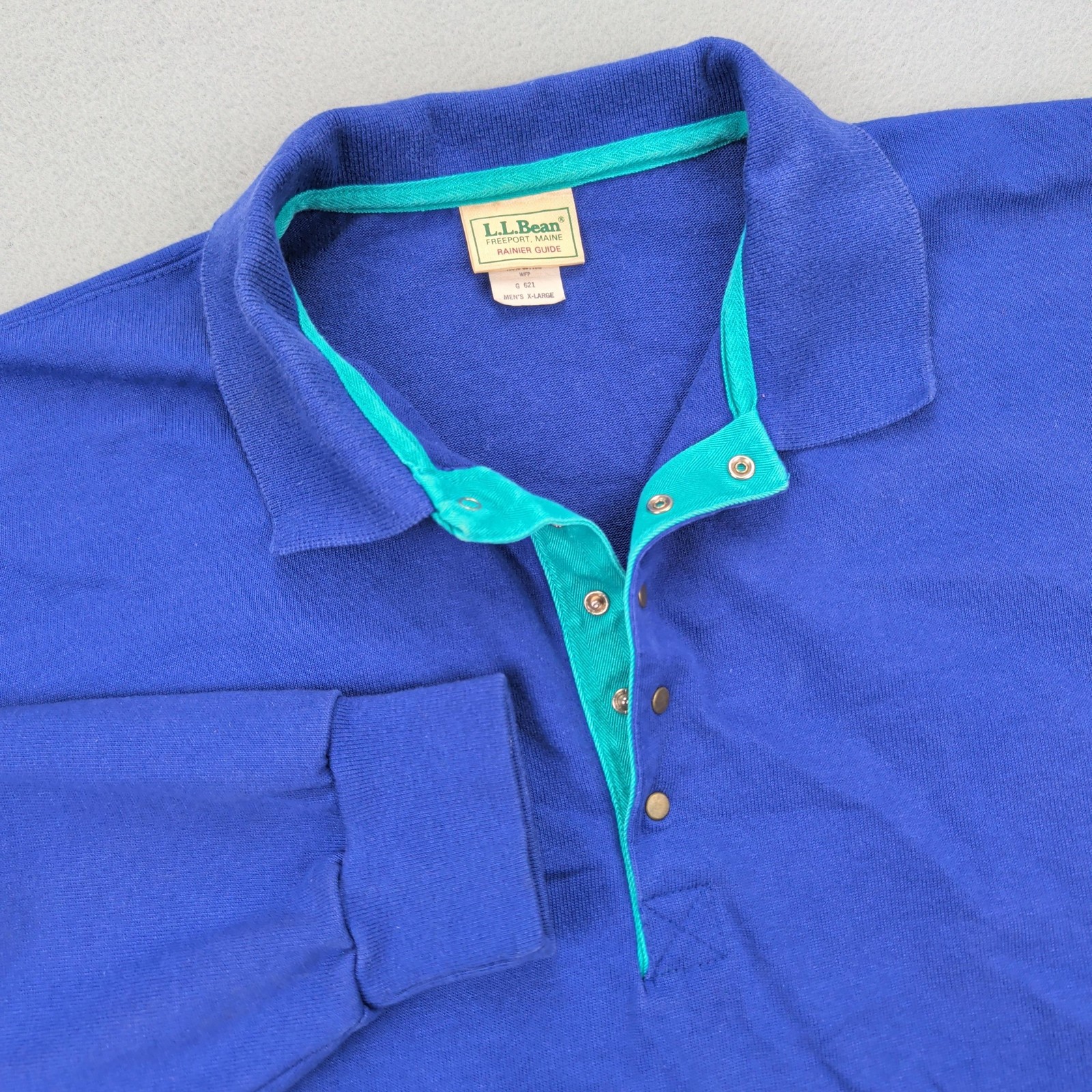Vintage LL Bean Shirt Mens XL Blue Rainier Guide Snap Polo Made USA Rugby 90s
