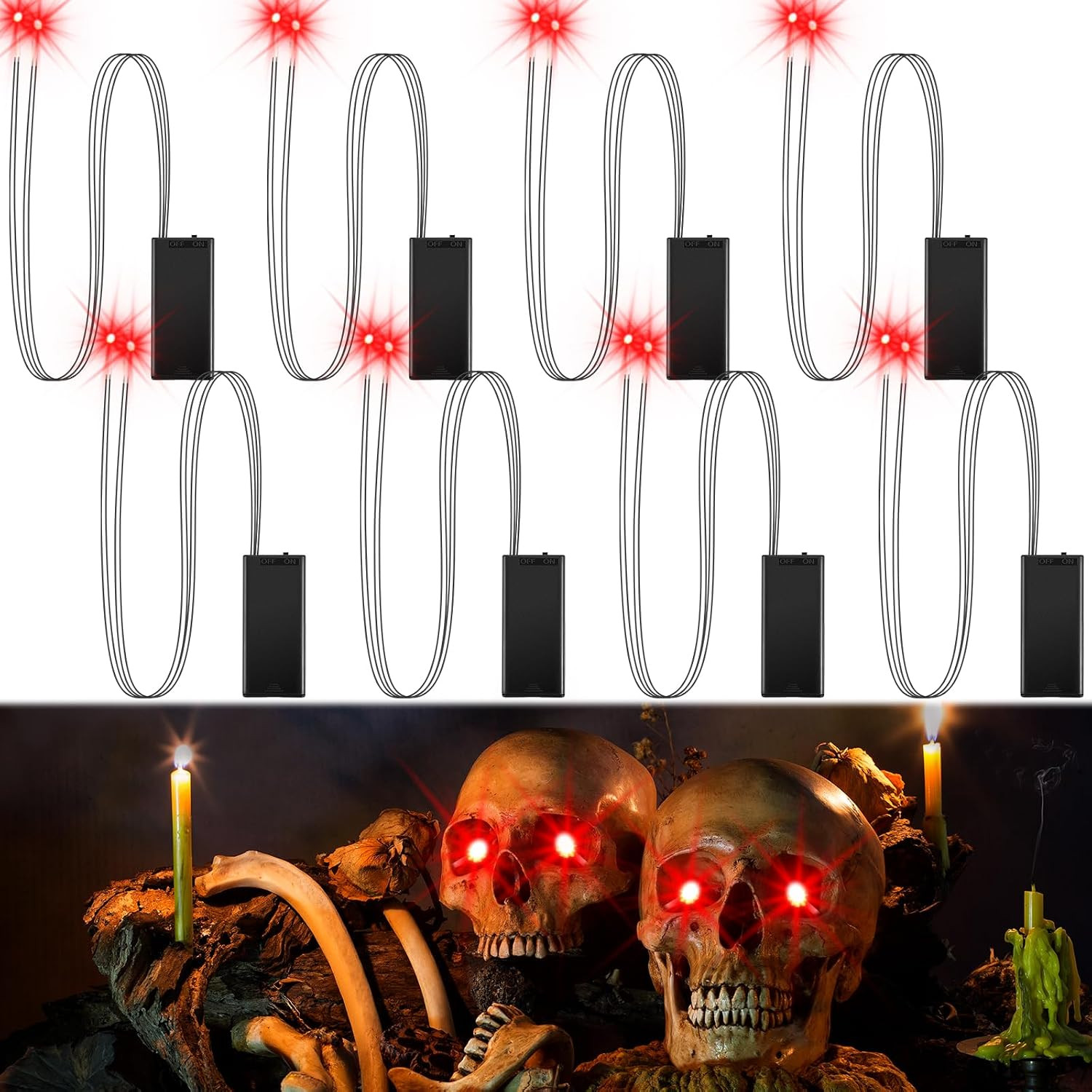 8Pack Halloween Glowing LED Eyes for Mask,Halloween LED Glowing Light up Eyes,Gl