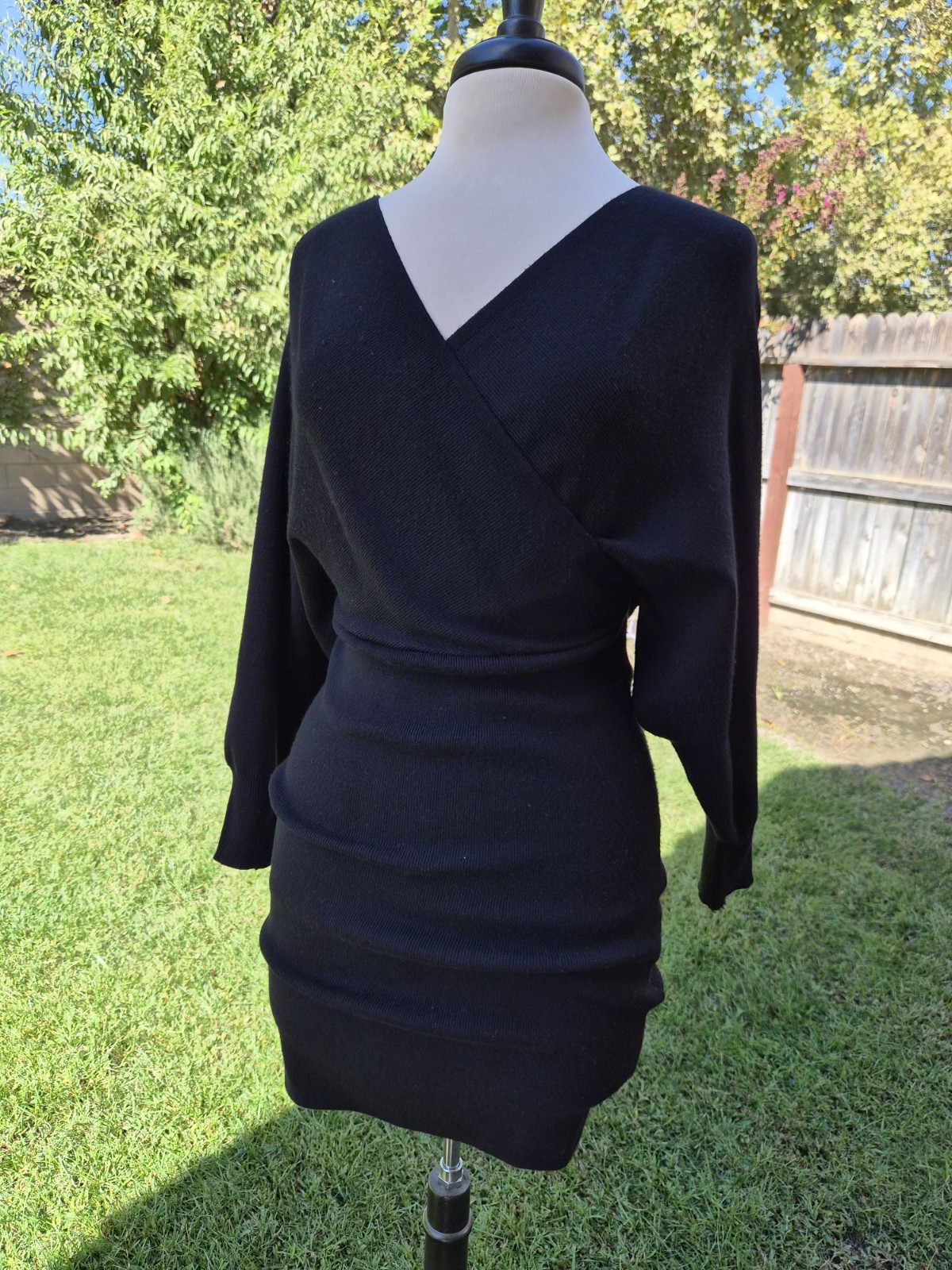 GB Gianni Bini Black Wrap Sweater Dress Batwing Open Back JUNIORS M #0535
