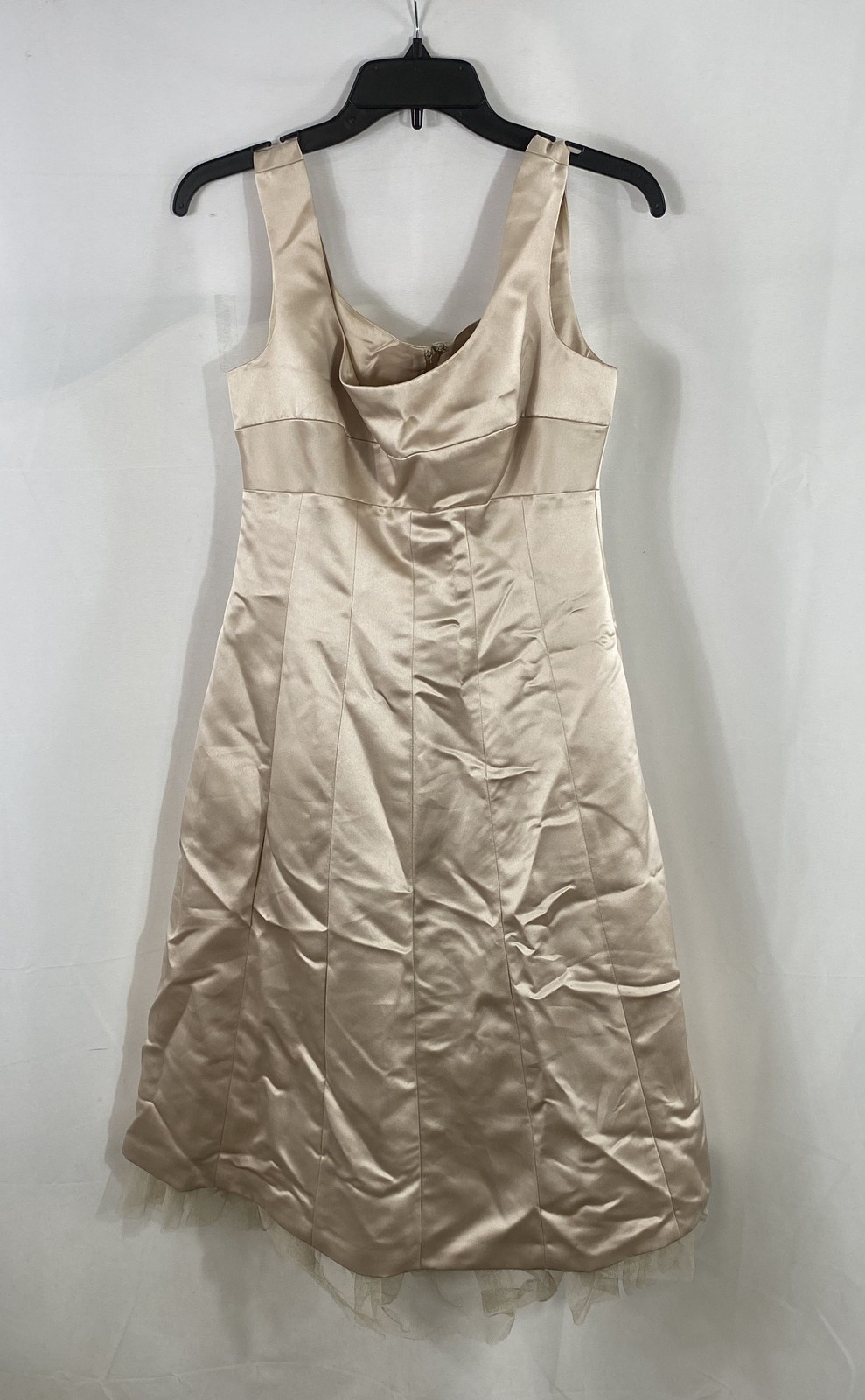 BCBG Women\'s Champagne Satin Tulle Hem Cocktail Dress Above Knee Size M NWT