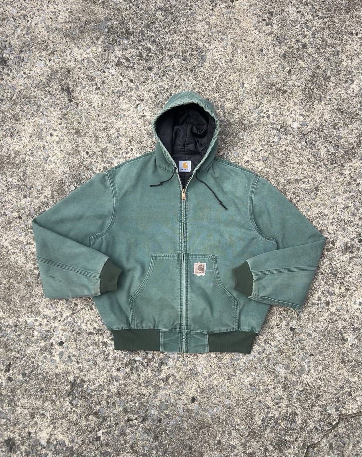 VTG Carhartt Active Jacket Men’s SZ L Aspen Green Faded JQ294 Hooded USA
