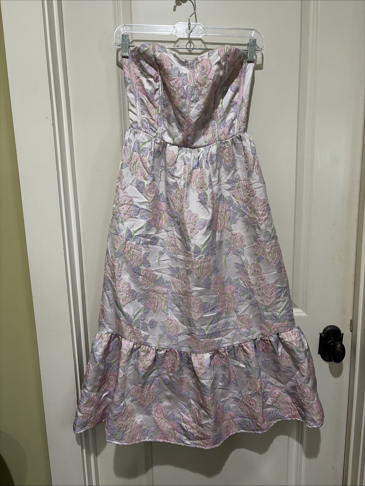 B.RIGHT Light Pink Floral Jacquard Brocade Tiered Formal Midi Dress Small