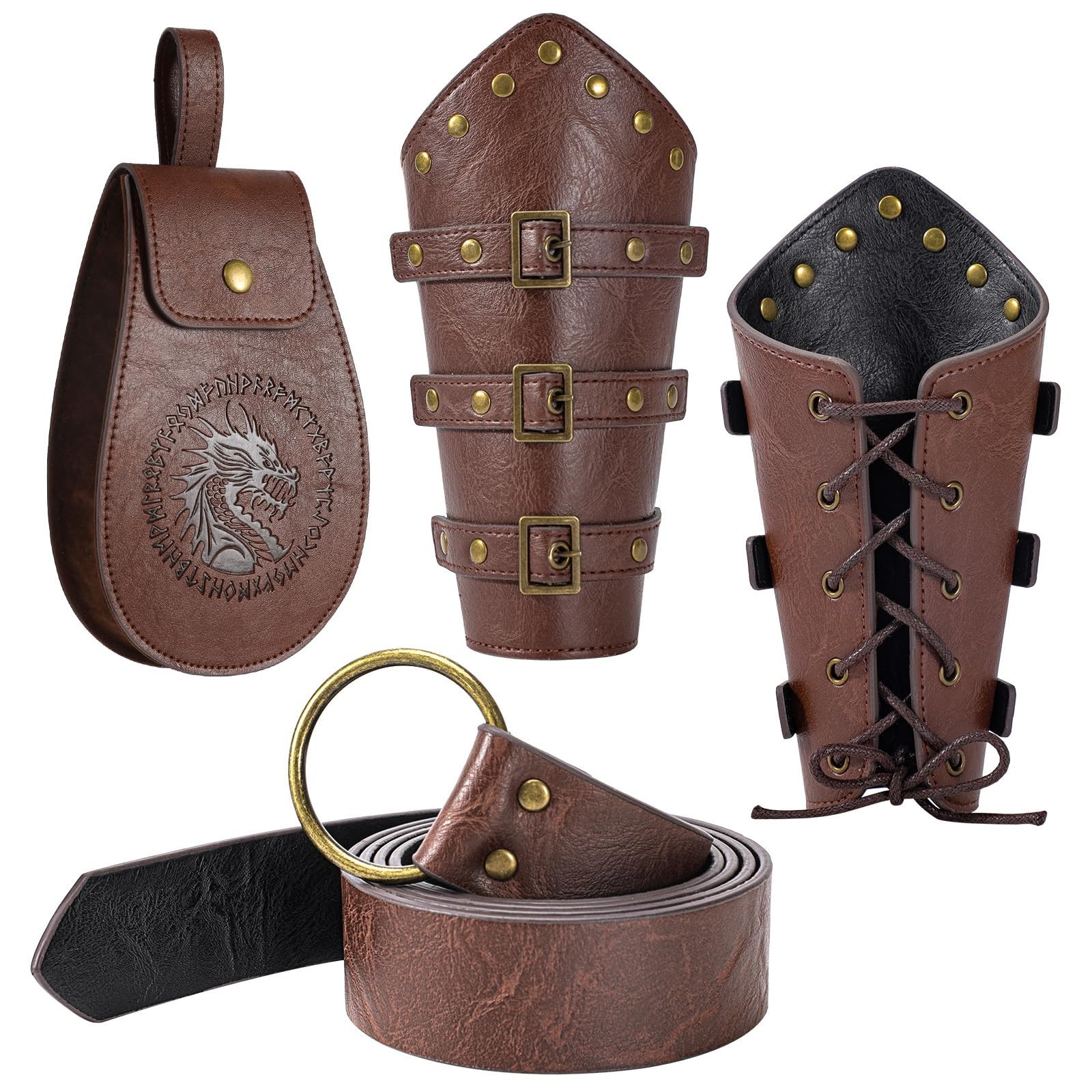 Medieval Renaissance Accessories Set - Faux Leather Bracers & Stylish Belt